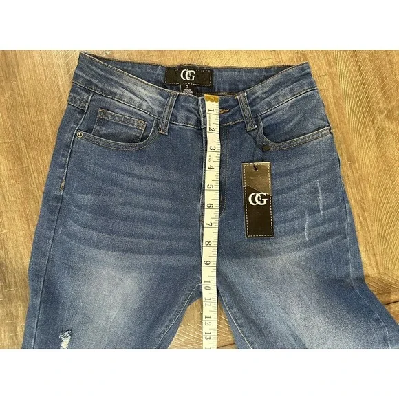 NWT OG Oyster Guy Distressed Skinny Leg Stretch Blue Denim Jeans Junior's Size 7 - Picture 8 of 15